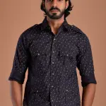 Blueberry Hunting Style Cotton Printed Shirt | Premium Men's Sportswear | Classic Outdoor Design | Comfortable Cotton Fabric | Size 36-44